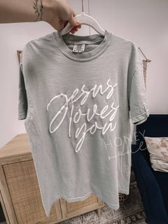 Jesus Loves You Script Puff Print Tee