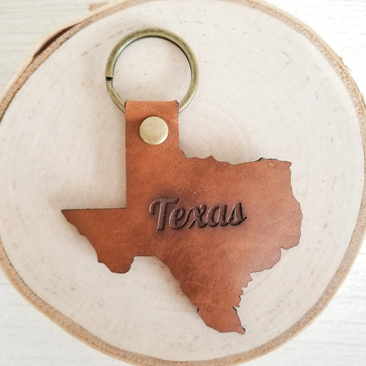 Texas Leather State Keychain