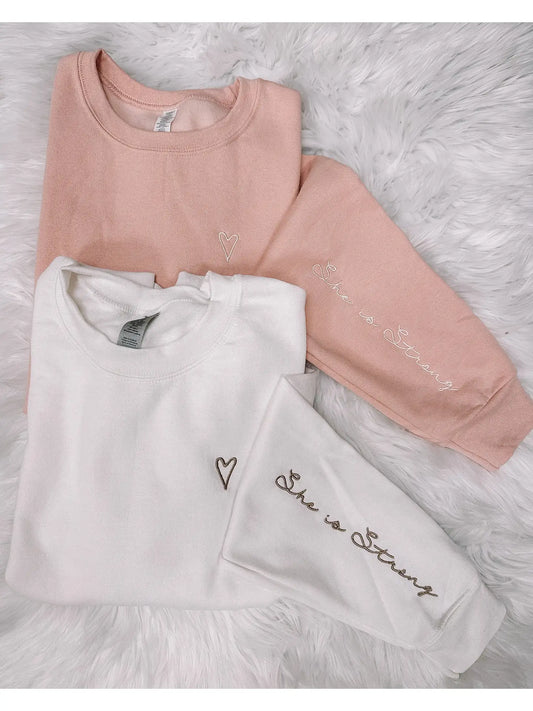 Embroidered She Is Strong Sweatshirt