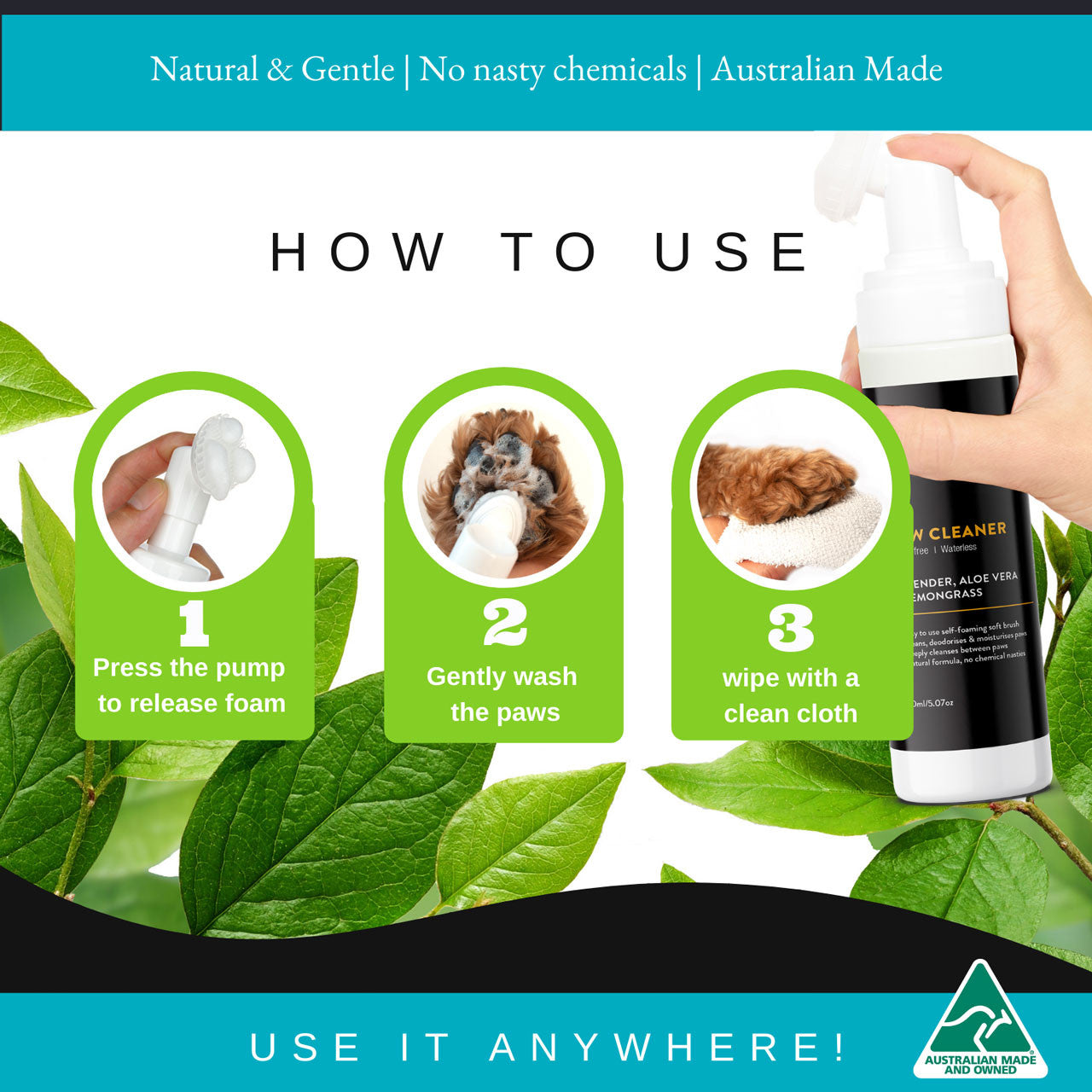 Rinse-Free Portable Paw & Coat Cleaner (Aloe, Lemongrass & Lavender)